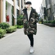 Ông Cai phiên bản Hàn Quốc của mùa đông lỏng lẻo trùm đầu ngụy trang dày áo dài xu hướng quần áo cotton - Bông