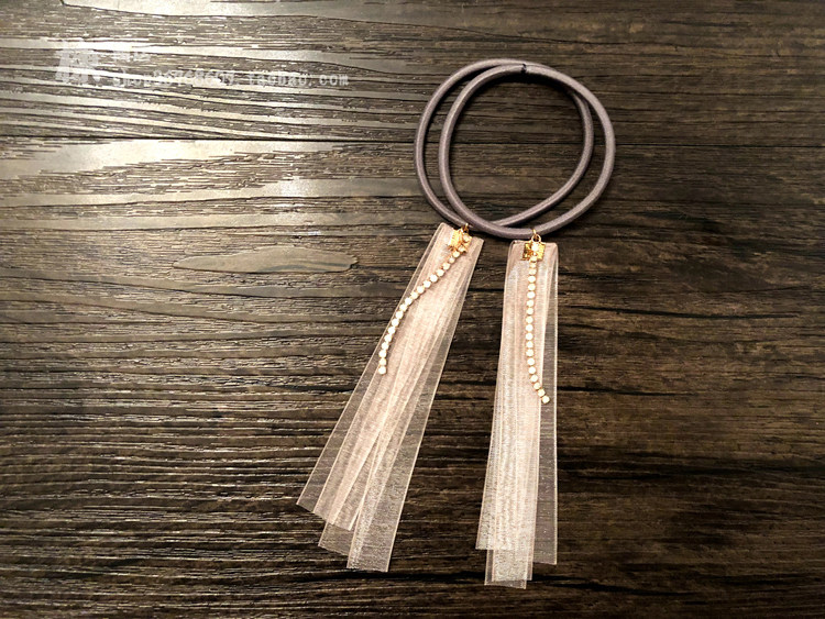 2019日本新款少女ins流苏发饰 雪纺纱飘带发绳蛋白石吊坠水钻发圈