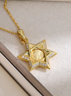 雅典娜六芒星项链女高级轻奢纯银镀金o字链百搭气质K金色直播爆款