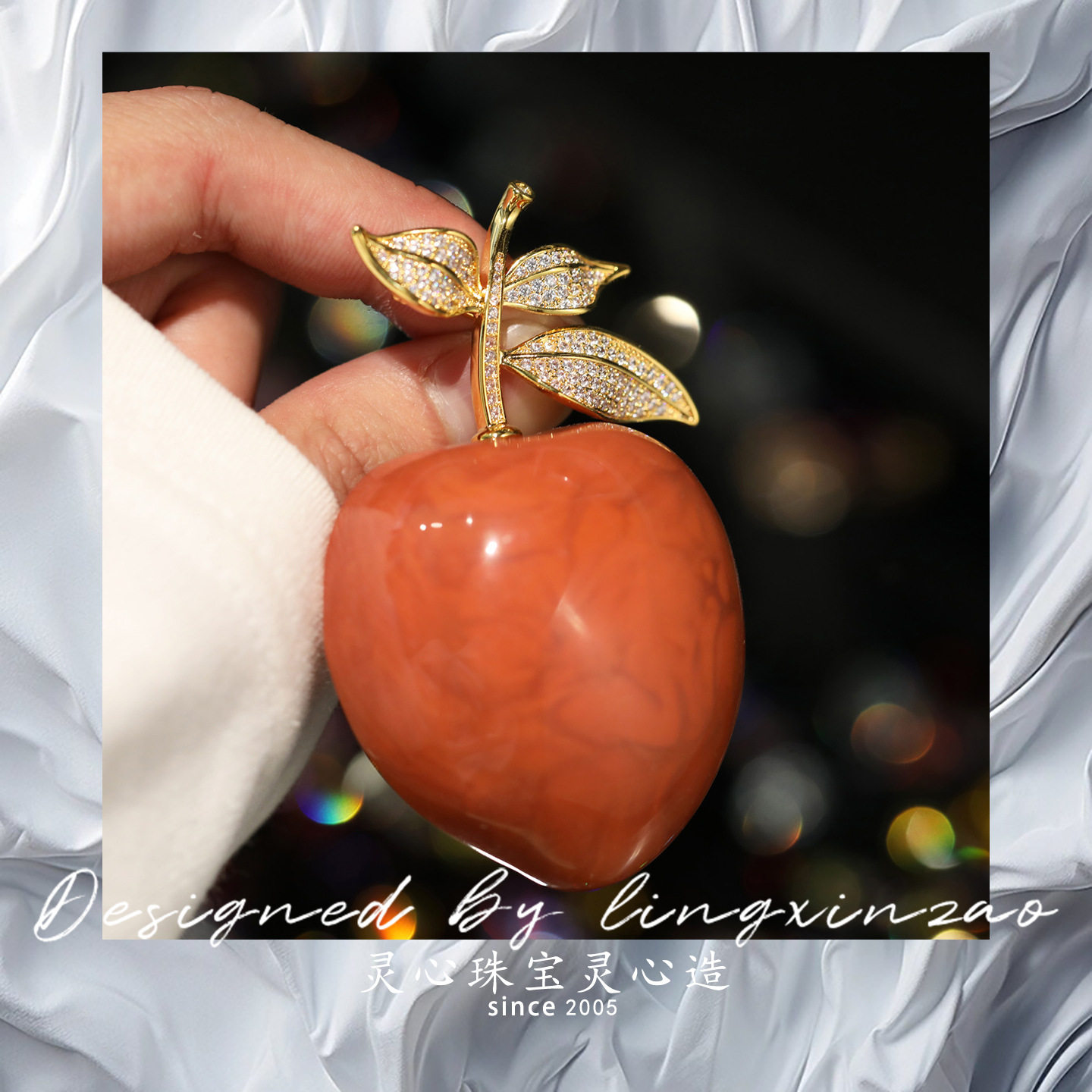 Luxury 原创设计超大桃子胸针高级感个性复古饰品别针西装配饰