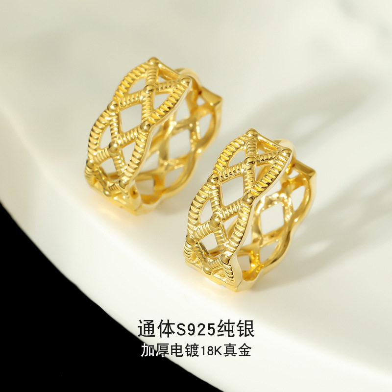 S925银耳扣欧美新款线条编织镂空小众高级感轻奢女耳饰耳环耳钉