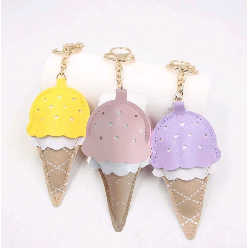 新款雪糕皮质包包挂件钥匙扣冰淇淋甜筒可爱皮革挂坠挂饰
