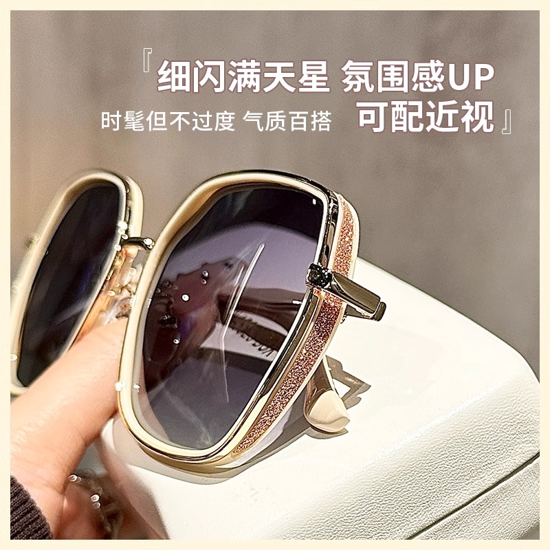复古多边形白框墨镜女高级感防紫外线大框显脸小近视偏光太阳眼镜