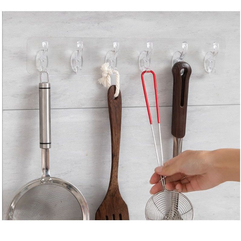 挂钩免打孔强力粘胶粘钩墙壁门后厨房透明无痕宿舍浴室连排挂衣钩