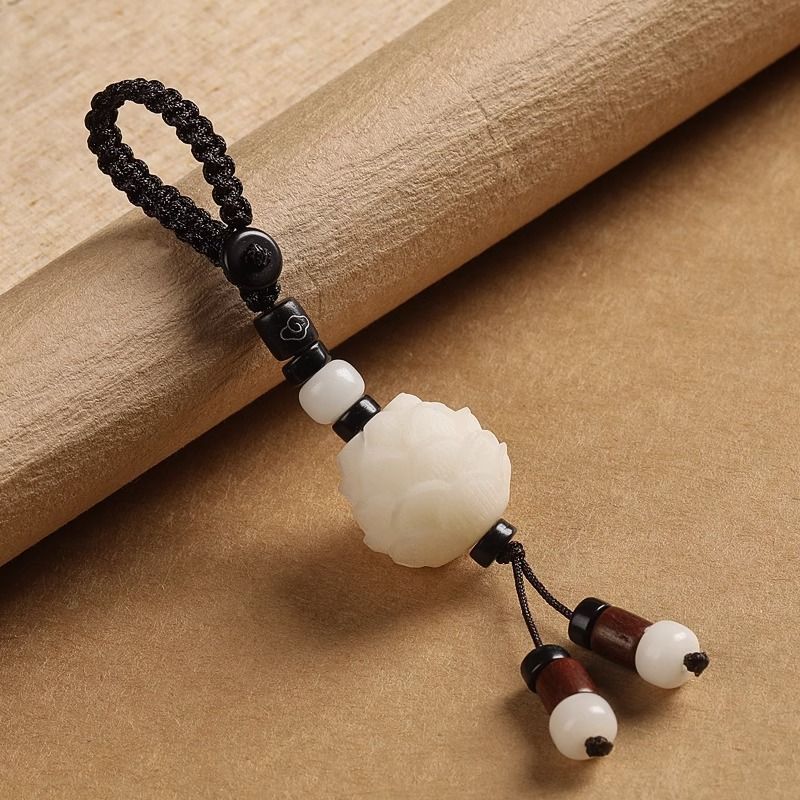 手工菩提根雕刻莲花高档汽车钥匙扣男女款情侣创意礼品车钥匙挂件