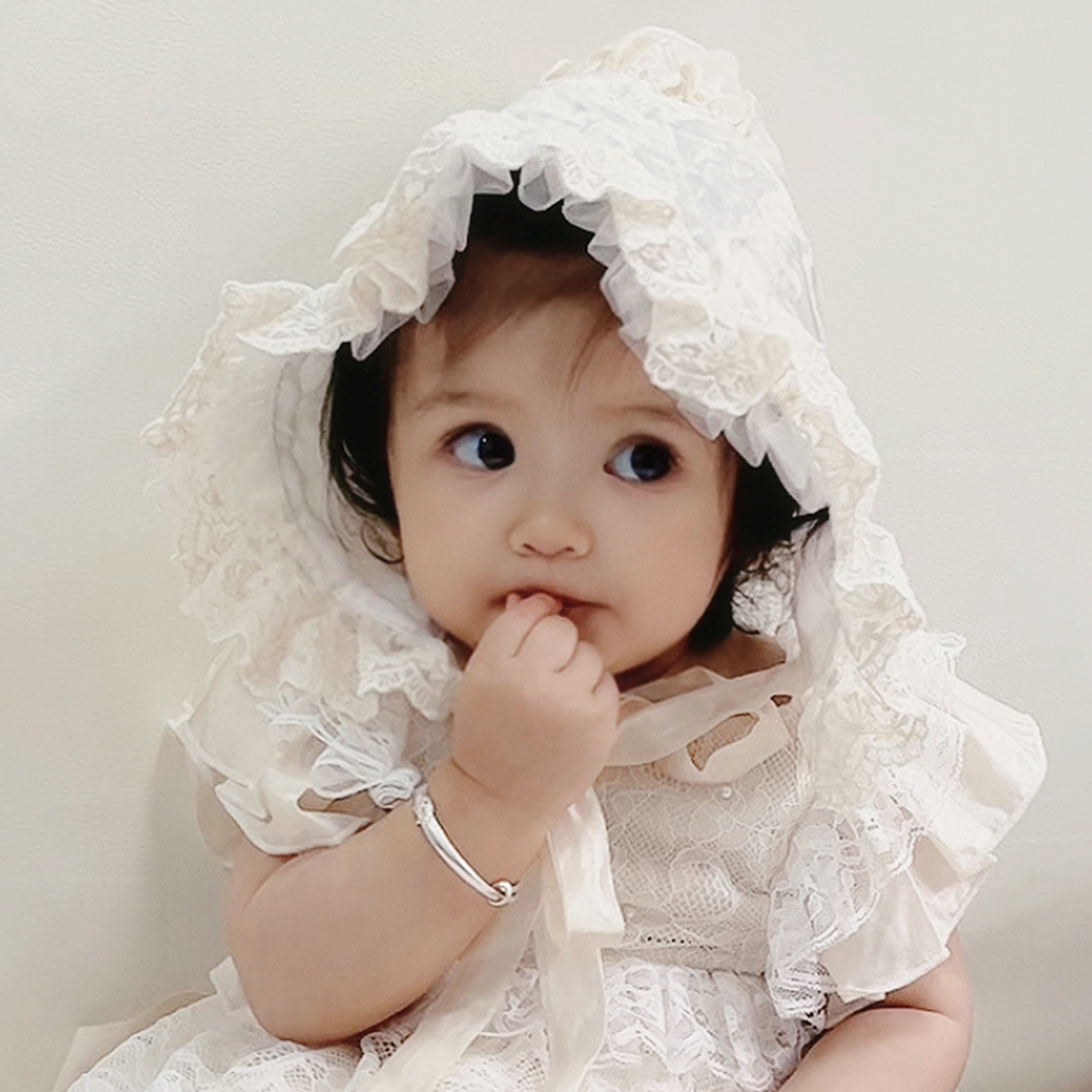 Hanakimi麒美英国婴儿帽子春秋透气女宝宝蕾丝公主宫廷帽防晒定制