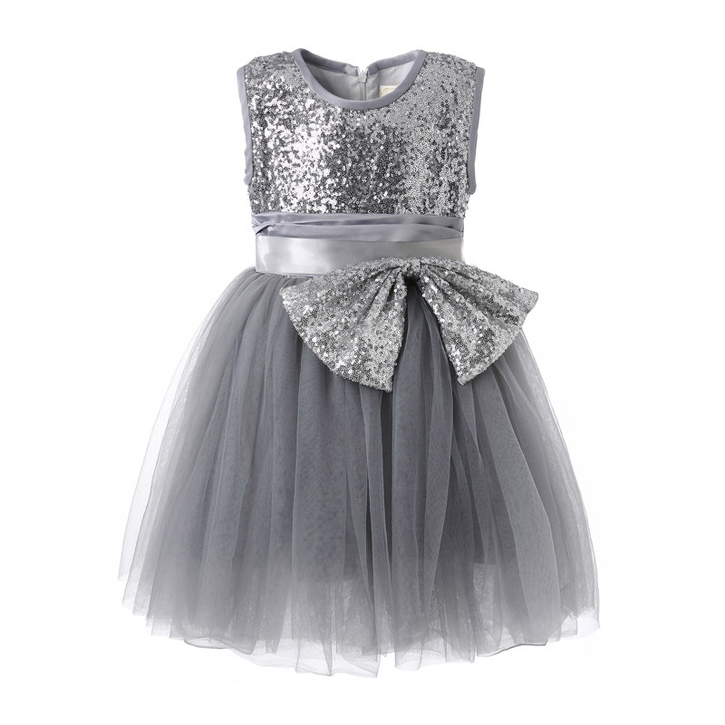 hanakimi英国宫廷小公主定制华丽亮片少女晚礼服儿童女童灰色蓬裙