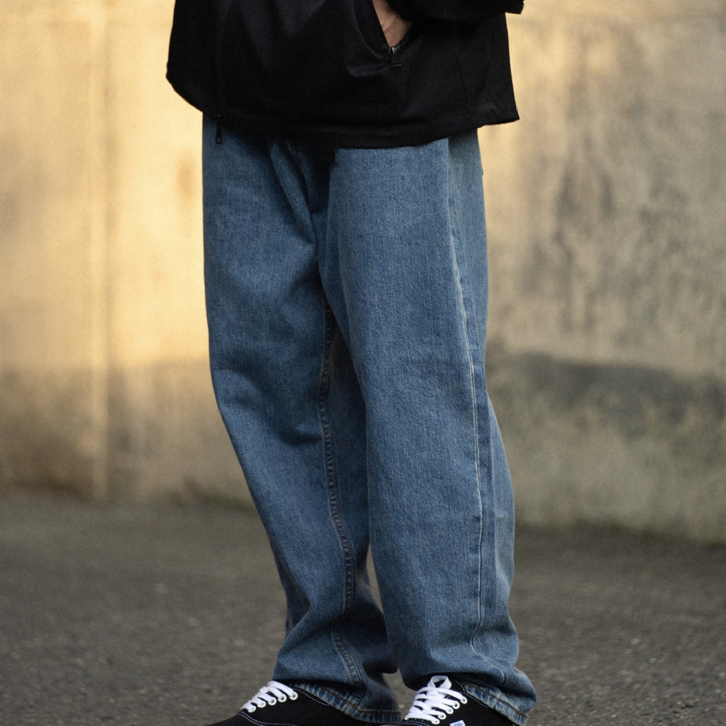 垂感美式阔腿休闲竹节重工牛仔裤