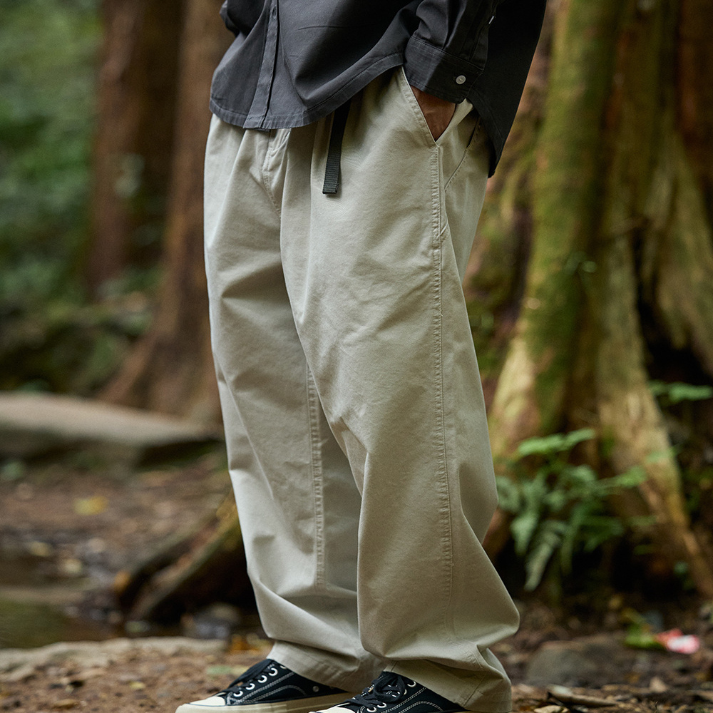 复古精梭棉斜纹休闲裤宽松直筒