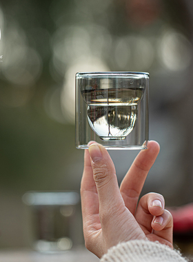 器选双层隔热高硼硅玻璃灰色茶杯耐高温加厚主人杯单杯品茗杯酒杯