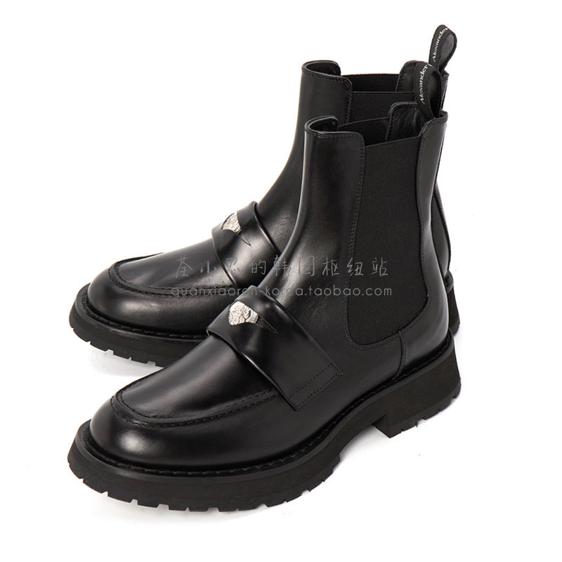alexander mcqueen代购 新款mcq麦昆钱币男靴短靴皮靴切尔西靴子