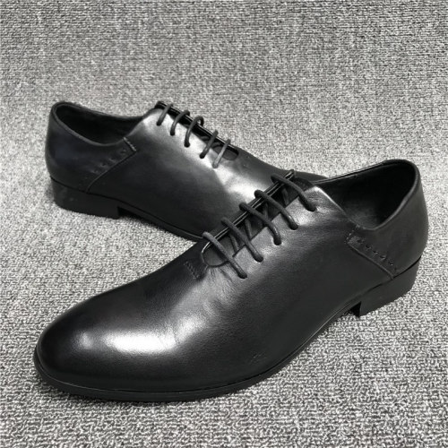 橡胶硬底尖头青年正装牛津男皮鞋