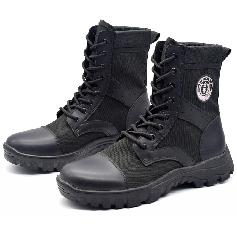 SPRING AND AUTUMN CANVAS HIGH-TOP TACTICAL BOOTS MENS SECURITY OUTDOOR DUTY TRAINING BOOTS WOMENS BLACK MESH BREATHABLE SECURITY SHOES