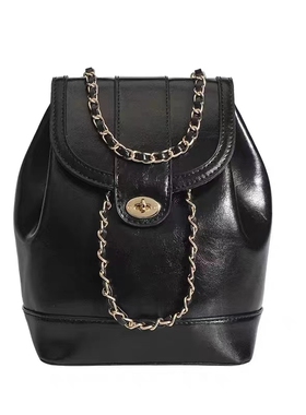 美美家双肩包黑色真皮二层小牛皮小软皮6389HJS