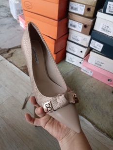 靓典高跟鞋女细跟2025春季新款蝴蝶结单鞋时尚女鞋19A026杏色