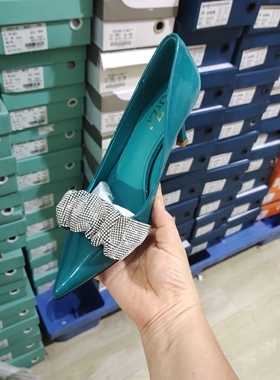 高跟鞋细跟漆皮2024夏季新款兰色百搭法式水钻高跟鞋8092-69