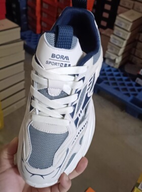 新款时尚透网女鞋圆头厚底休闲鞋女鞋63175米兰色