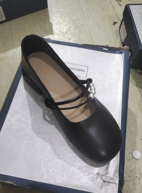 冰夫尼2024新款真皮蝴蝶结珍珠女单鞋平底舒适百搭233195黑