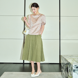 上衣 无领真丝小衫 尚孚 独家原创高品定制宋锦提花100.%桑蚕丝短袖