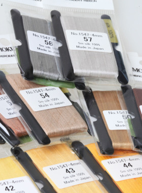 日本进口mokuba 木马丝带 1547-4mm 真丝 silk 黄咖色系