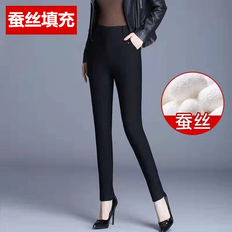 蚕丝棉裤女士冬季加绒加厚打底裤外穿高腰显瘦超厚保暖裤东北寒冬