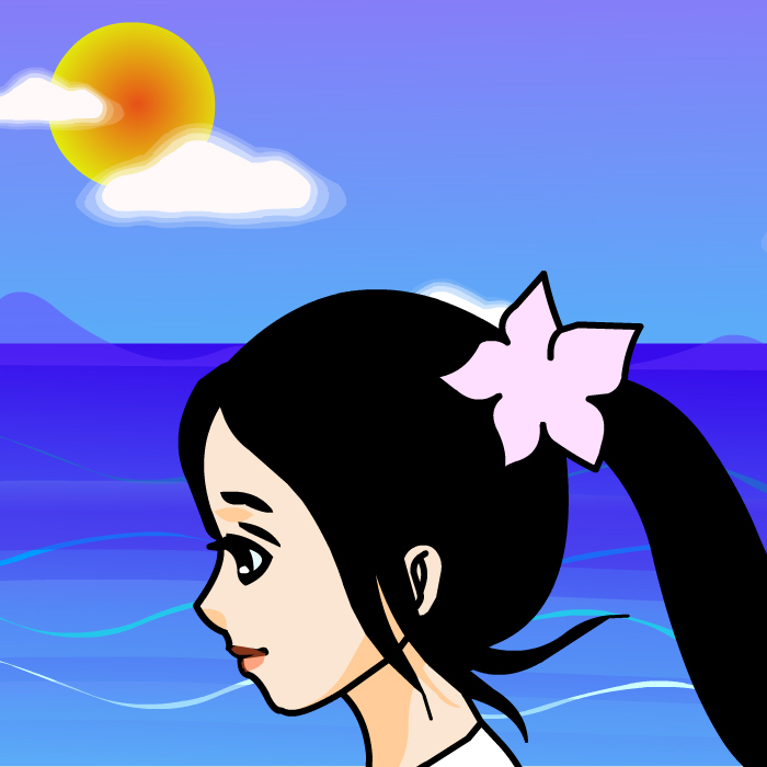 flash动画源文件海风吹着小姑娘的长发随风飘手绘逐帧