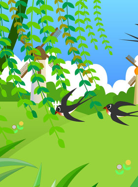 柳条燕子风车风吹草动田野动画flash动画源文件