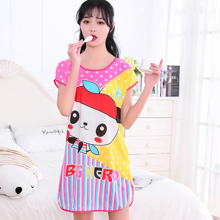短袖睡裙夏季休闲睡衣甜美卡通可外穿家居服舒适凉爽可爱连衣裙子图片