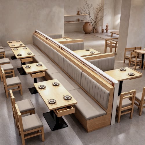 餐饮店卡座沙发快餐店粉面馆小吃店麻辣烫早餐店实木桌椅组合商用