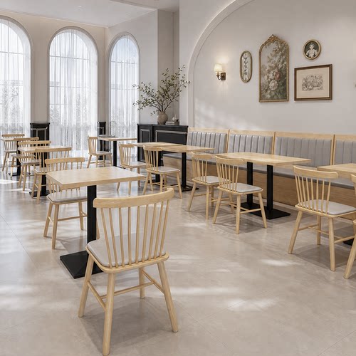 餐饮店桌椅组合面馆快餐店烘培店餐厅靠墙卡坐沙发实木餐桌椅商用