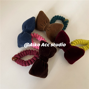 AIKO 复古丝绒高弹力蝴蝶结撞色发圈丸子头发绳 ACC韩国儿童新款