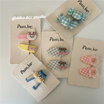 AIKO ACC韩国春夏糖果兔兔碎花格子花朵樱桃格子发夹组合碎发夹