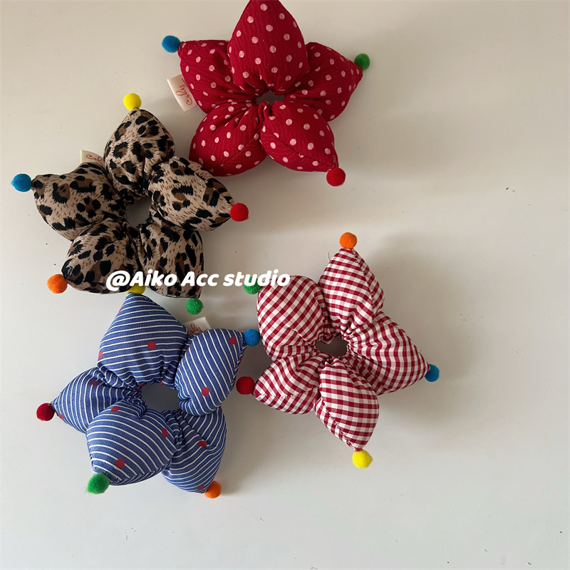 AIKO ACC韩国儿童立体格纹波点彩色球球撞色丸子头发圈发绳