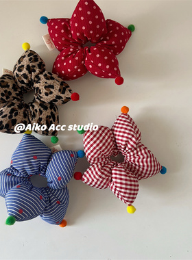 AIKO ACC韩国儿童立体格纹波点彩色球球撞色丸子头发圈发绳