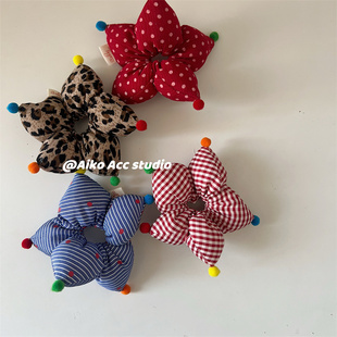 AIKO ACC韩国儿童立体格纹波点彩色球球撞色丸子头发圈发绳