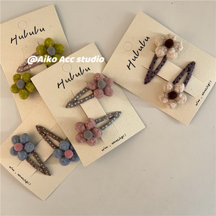 AIKO 波点小花碎发刘海夹毛绒BB夹压夹 ACC韩国儿童新款