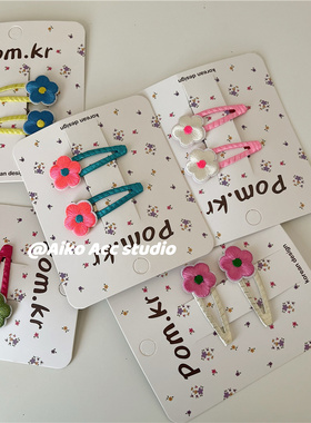 AIKO ACC韩国儿童冬季新款彩色手工刺绣小花朵发夹BB夹刘海夹