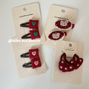 红色小熊爱心发夹发绳 款 AIKO ACC圣诞跨年节日款