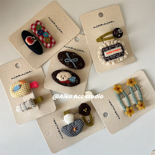 AIKO ACC韩国儿童几何扣子萌狗蘑菇小花ins风碎花夹BB夹边夹