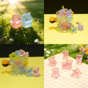 合集皇冠咕咕鸡松鼠狐狸小熊可爱夜发光荧光动物桌面汽车装饰摆件