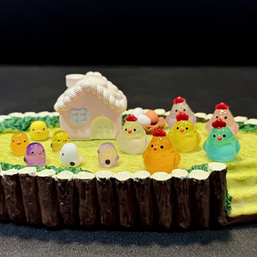 迷你夜光豆豆鸡动物摆件