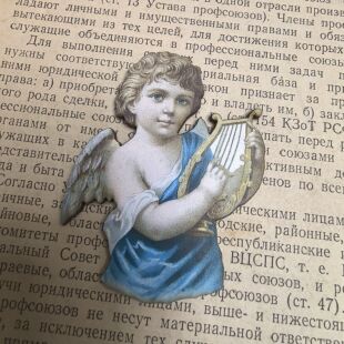 进口木片竖琴天使6*5CM饰品配件DIY