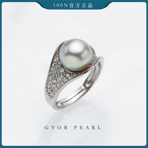 【珍珠奶奶推荐】S925银海水灰珍珠戒指9-9.5MM C1313