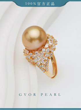 珍珠奶奶正圆浓金S925海水金珍珠戒指 13-14MM p1108