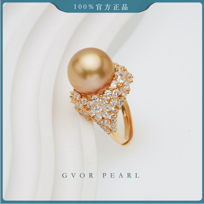 珍珠奶奶正圆浓金S925海水金珍珠戒指 13-14MM p1108