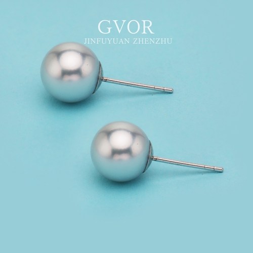 海水Akoya灰珍珠耳钉 8.5-9mm C598