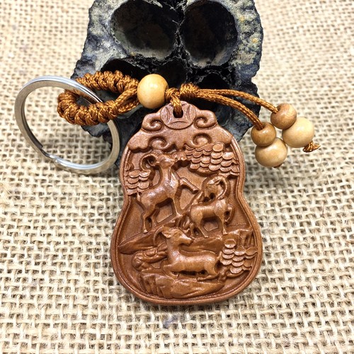 桃木三阳开泰项链吊坠三羊开泰