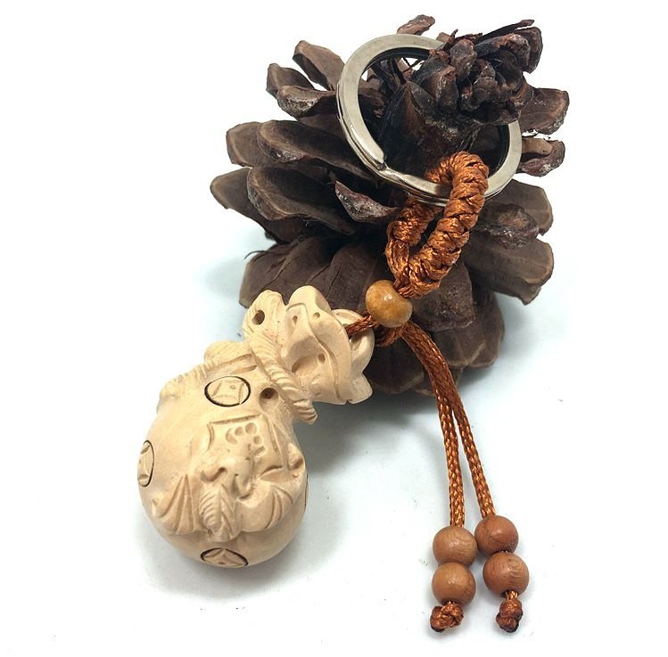 手工黄杨木古钱币袋子个性汽车钥匙扣小挂件吊坠创意礼品