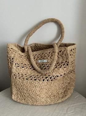 Seem春夏包包女拉菲草复古百搭单肩包大容量托特包法风镂空手拎包