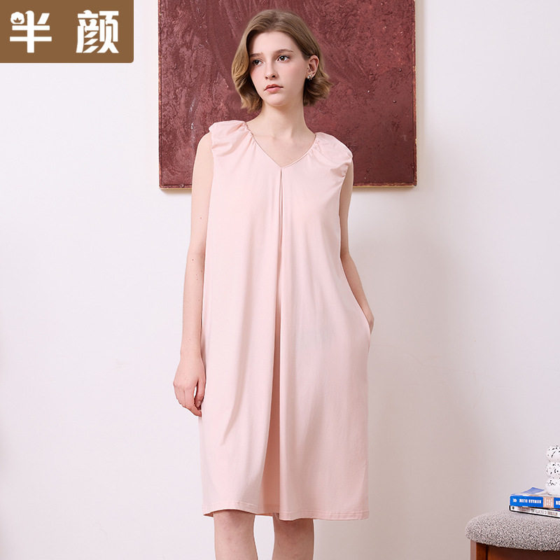 半颜2025夏季新品女士睡衣莫代尔棉甜美可外穿带胸垫睡裙家居服